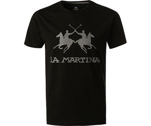 LA MARTINA T-Shirt Herren Regular Fit Kurzarm Rundhals Baumwolle schwarz, XXL