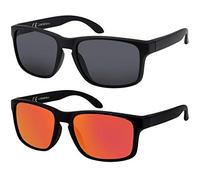 La Optica B.L.M. Sonnenbrille Herren UV400 Retro Retro - Doppelpack Set Matt Schwarz (1 x Grau, 1 x Rot Verspiegelt)