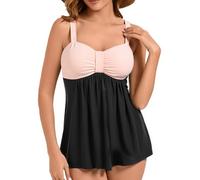 LA ORCHID Damen zweiteilig Badeanzug Push up Bademoden bauchweg Tankini Set Raffungen high Waist Tankini Beachwear Hotpants Rosa Obenteil Mit Schwarz XL(EU 42)