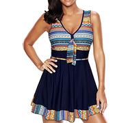 LA ORCHID Laorchid Einteiler Badeanzug Damen Bademoden badekleid Einteilige bademode bauchweg Tankini Badekleider Damen schwimmkleid badeanzüge große größen Böhmische Streifen XL