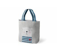 la vida GmbH Kinder Minishopper Tasche mit Bärenmotiv, Grau mit Türkis, Baumwolle, Einkaufstasche