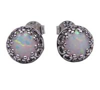 Lab Opal Ohrstecker aus 925 Sterling Silber antik 6mm Ohrringe für Damen und Mädchen (Weiß)