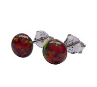 Lab Opal Ohrstecker aus 925 Sterling Silber rhodiniert 6mm Ohrringe für Damen und Mädchen (Schwarz-rot)