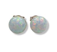 Lab Opal Ohrstecker aus 925 Sterling Silber rhodiniert 8mm Ohrringe für Damen und Mädchen (1 weiß)