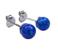 Lab Opal Perlen Ohrstecker aus 925 Sterling Silber 6mm Ohrringe für Damen und Mädchen (Blau)