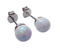 Lab Opal Perlen Ohrstecker aus 925 Sterling Silber 6mm Ohrringe für Damen und Mädchen (Weiß)