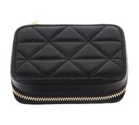 LABRIMP Kosmetiktasche mit Spiegel und Lippenstifthalter Kleine Aufbewahrungstasche aus Schwarzem Rindsleder Schutz für Lippenstift und Make Up Multifunktional für Schmuck Münzen