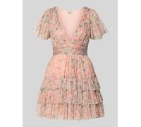 LACE & BEADS Cocktailkleid im Stufen-Look mit Taillenband in Apricot, Größe XXS