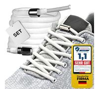 LaceHype - Premium Schnürsenkel ohne binden, elastischeSchuhbänder mit Metallkapseln, 1 oder 2 Paar - CP2 - mit Kapseln für Sneaker, Laufschuhe, Sporschuhe (Weiß, 1P)