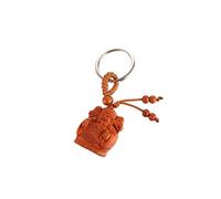 lachineuse - Schlüsselanhänger mit Gott Caishen - Chinesischer Gott des Glücks - Feng Shui-Reichtum - Objekt aus Holz und Metall - Figur 3,5 x 2,8 cm - Geschenkidee zum Geburtstag, zu Weihnachten