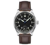Laco Fliegeruhr ULM 42,5 Handaufzugswerk, Edelstahlgehäuse, Saphirglas, Lederarmband, Dornschließe, Made in Germany