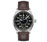 Laco Fliegeruhr Würzburg 42,5 Handaufzugswerk, Edelstahlgehäuse, Saphirglas, Lederarmband, Dornschließe, Made in Germany