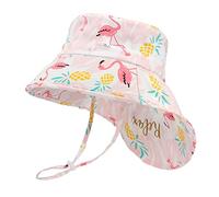 LACOFIA Baby Sonnenhut Mädchen Baumwolle Kleinkind UV Sommer Mütze Verstellbarem Kinder Breiter Krempe Strand Cap Fischerhut mit Bindebändern und Nackenschutz Rosa 6-18 Monate