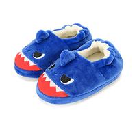 LACOFIA Kleinkind Plüsch Hausschuhe Kinder Jungen Tiere Pantoffeln rutschfeste Hüttenschuhe Slipper Blauer Hai 26/27