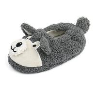 LACOFIA Kleinkind Plüsch Hausschuhe Kinder Mädchen Tiere Pantoffeln rutschfeste Hüttenschuhe Slipper Grau Hund 22/23