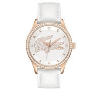 Lacoste Analog Quarzuhr für Damen mit Weisses Lederarmband - 2000821, Silber und Weiß