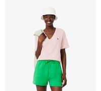 Lacoste Damen Relaxed Fit T-Shirt mit V-Ausschnitt aus weicher Baumwolle, Hellrosa 34