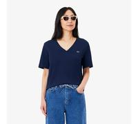 Lacoste Damen Relaxed Fit T-Shirt mit V-Ausschnitt aus weicher Baumwolle, Marineblau 34