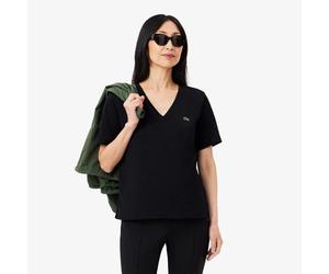 Lacoste Damen Relaxed Fit T-Shirt mit V-Ausschnitt aus weicher Baumwolle, Schwarz Frau 36 36