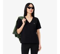 Lacoste Damen Relaxed Fit T-Shirt mit V-Ausschnitt aus weicher Baumwolle, Schwarz Frau 38 38