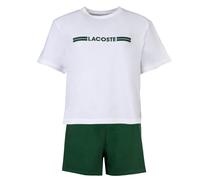 LACOSTE Damen Schlafanzug, kurz - Shorty, Pyjama-Set, Logo Print, Cotton Stretch Weiß/Grün / L L Weiß