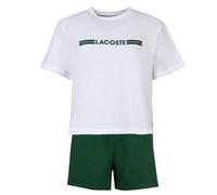 LACOSTE Damen Schlafanzug, kurz - Shorty, Pyjama-Set, Logo Print, Cotton Stretch Weiß/Grün XL