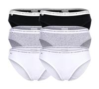 LACOSTE Damen Slips, 6er Pack - Brief, Unterwäsche, Cotton Stretch, Logobund, einfarbig Schwarz/Grau/Weiß XS