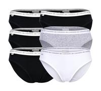 LACOSTE Damen Slips, 6er Pack - Brief, Unterwäsche, Cotton Stretch, Logobund, einfarbig Schwarz/Schwarz/Grau/Weiß S