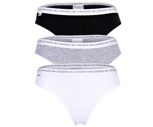 LACOSTE Damen Strings, 3er Pack - Thong, Unterwäsche, Cotton Stretch, Logobund, einfarbig Schwarz/Grau/Weiß XL