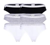 LACOSTE Damen Strings, 6er Pack - Thong, Unterwäsche, Cotton Stretch, Logobund, einfarbig Schwarz/Grau/Weiß M