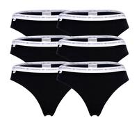 LACOSTE Damen Strings, 6er Pack - Thong, Unterwäsche, Cotton Stretch, Logobund, einfarbig Schwarz XL