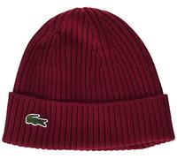 Lacoste Herren-Beanie, gerippte Wolle, Bordeaux, Einheitsgröße