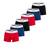 LACOSTE Herren Boxershorts, 6er Pack - Trunks, Cotton Stretch, Logobund Rot/Blau/Schwarz L