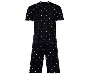 LACOSTE Herren Schlafanzug Set, 2-tlg. - Set Pyjama Loungewear, kurz, Allover Minicroc Print, Rundhals, Jersey Schwarz/Weiß M
