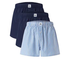 LACOSTE Herren Web-Boxershorts, 3er Pack - Striped Cotton Woven Label Boxers, Baumwolle Blau / L L Blau
