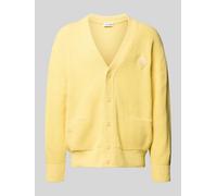 Lacoste Relaxed Fit Strickjacke aus Baumwoll-Mix Modell 'COTES PERLEES' in Hellgelb, Größe XXXL
