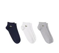 LACOSTE Unisex Sneakersocken, 3er Pack - Baumwollmischung, einfarbig, Logo Weiß/Grau/Dunkelblau 35-38