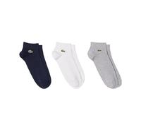 LACOSTE Unisex Sneakersocken, 3er Pack - Baumwollmischung, einfarbig, Logo Weiß/Grau/Dunkelblau 43-46