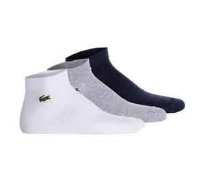 LACOSTE Unisex Sneakersocken, 3er Pack - Baumwollmischung, einfarbig, Logo Weiß/Grau/Dunkelblau 39-42