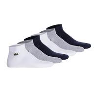 LACOSTE Unisex Sneakersocken, 6er Pack - Baumwollmischung, einfarbig, Logo Weiß/Grau/Dunkelblau 39-42