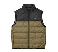 Lacoste Wasserabweisende Steppweste, Khaki-Grün und Schwarz, Colorblock-Puffer-Weste, Khaki-Grün/Schwarz, L