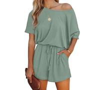 Lacozy Kurzärmeliger Damen-Jumpsuit 2025, schulterfrei, lässig, Einteiler, Overall, elegant, Einteiliger hellgrüner Jumpsuit, X-Large
