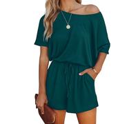 Lacozy Kurzärmeliger Damen-Jumpsuit 2026, schulterfrei, lässig, Einteiler, Overall, elegant, Einteiler, schwarzgrüner Jumpsuit, Large