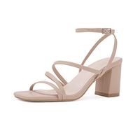 LACUONE Strappy Heels for women Square Toe Chunky Block Heels Ankle Buckle Pump Heeled Sandals