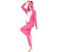 Ladeheid Damen Schlafoverall aus Baumwolle Jumpsuit bunt Verkleidung Schlafanzug Einteiler mit Kapuze LA40-234 (Dunkelrosa Dino, XXL)