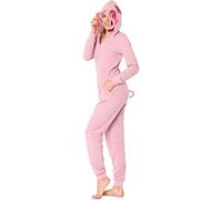 Ladeheid Damen Schlafoverall aus Baumwolle Jumpsuit bunt Verkleidung Schlafanzug Einteiler mit Kapuze LA40-234 (Rosa Schweinchen, M)