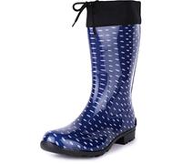 Ladeheid Gummistiefel Damen mit Stulpe Wasserdicht Regenstiefel für Jede Jahreszeit LA-968 (Dunkelblau/Punkte, 39 EU)
