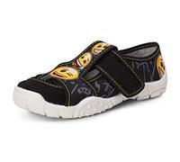 Ladeheid Hausschuhe Kinder Junge, Kinderhausschuhe mit Klettverschluss, Bequeme und Stabile Kindergarten Hausschuhe, Ideal auch für Schule, Spazierengehen und Zuhause LARW005 (Schwarz Lächeln, 26 EU)