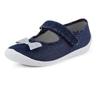 Ladeheid Hausschuhe Kinder Mädchen mit Klettverschluss, Atmungsaktive Kinderhausschuhe für Schule, Kindergarten und Zuhause LARW007 (Dunkelblau/Weiß/Schleifchen, 28 EU)