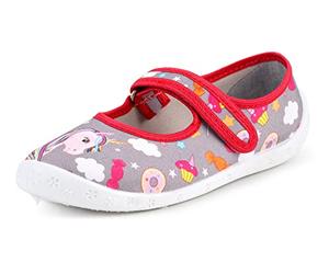 Ladeheid Hausschuhe Kinder Mädchen mit Klettverschluss, Atmungsaktive Kinderhausschuhe für Schule, Kindergarten und Zuhause LARW007 (Grau Einhorn, 27 EU)